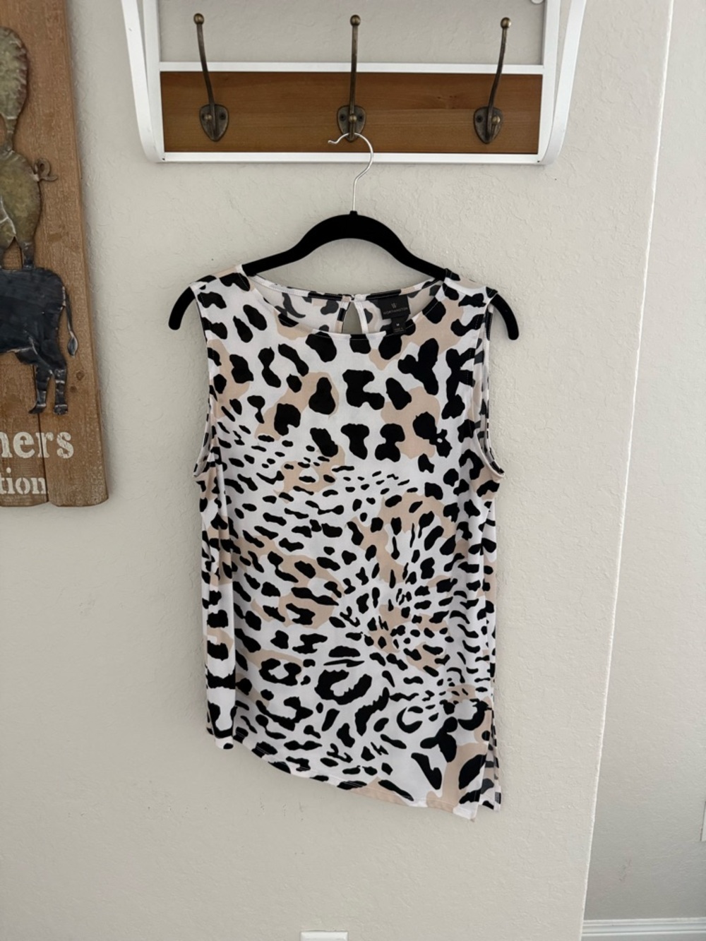 Worthington Beige Black and White Animal Print Sleeveless Tank